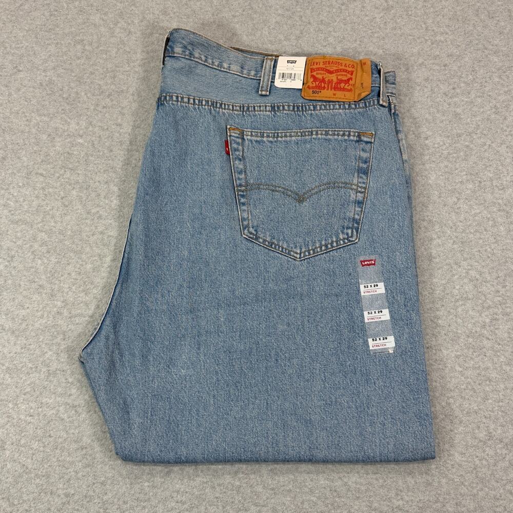 Levi's 501 Mens Jeans Big & Tall 52x29 Light Wash Denim Button Fly NWT Irregular